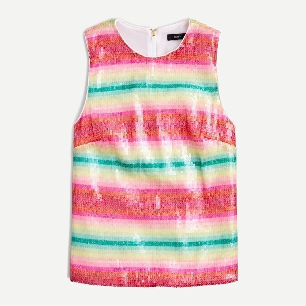 NWT J. Crew Sleeveless top in watermelon-stripe sequins
